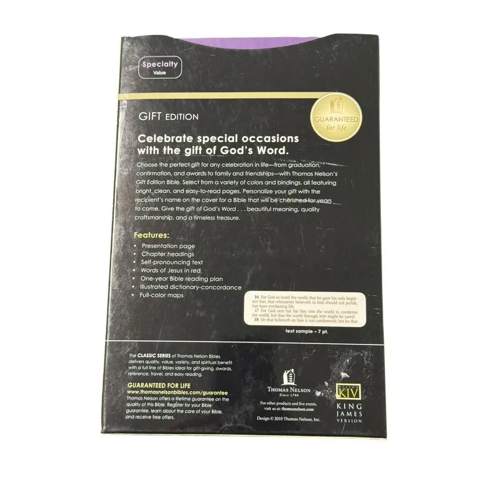 Thomas Nelson Holy Bible Gift Edition Purple Leather Soft Cover KJV
